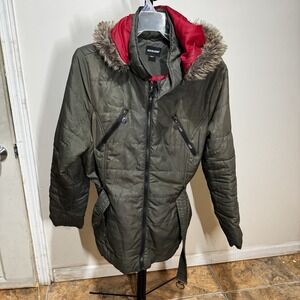 Joe Boxer Women's Winter Coat Parka Belted with removable Hood Size 1X